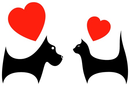 icon with pet silhouette dog and cat loverのイラスト素材