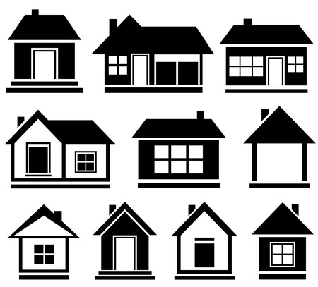 set cottage icons - black isolated house silhouetteのイラスト素材