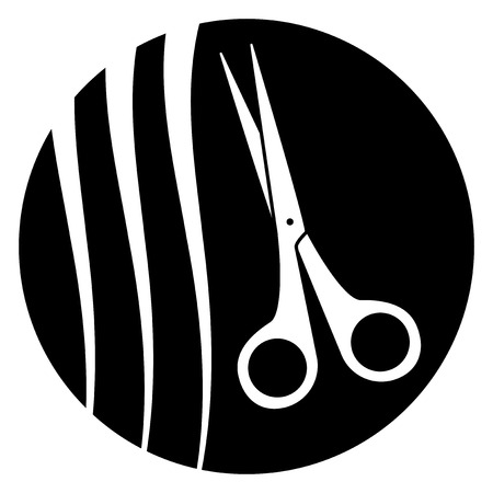 black icon with scissors and hairstyle silhouette - barber symbolのイラスト素材