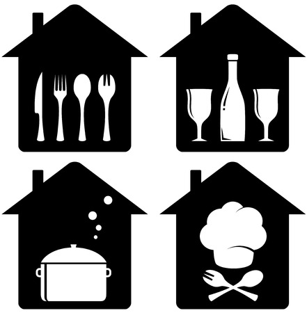 set black home icon with kithen utencil silhouetteのイラスト素材