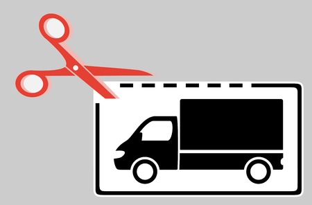 icon with delivery coupon, scissors and truck silhouetteのイラスト素材