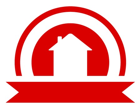 red real estate symbol with sun and house silhouetteのイラスト素材