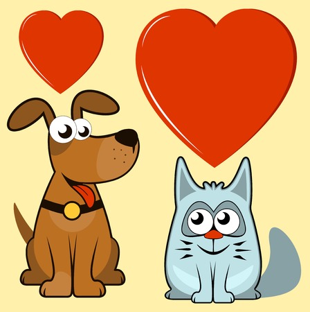happy cartoon isolated dog and cat loversのイラスト素材