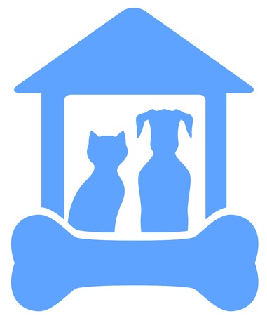 blue icon with dog and cat on home with bone silhouetteのイラスト素材