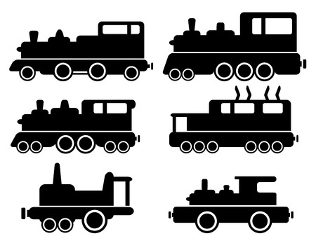 isolated set with cargo train black silhouetteのイラスト素材