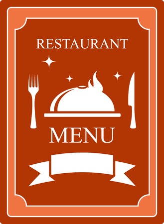 brown menu backgrund with kitchen utensil and dish white silhouetteのイラスト素材