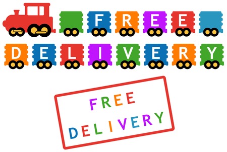 colorful locomotive icon  free delivery symbol - train with colorful carのイラスト素材