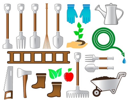 set isolated colorful tools for gardening landscapingのイラスト素材