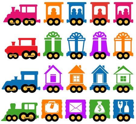 set colorful train with many coach - delivery services iconsのイラスト素材