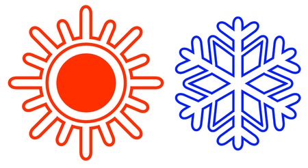 isolated sun and snowflake icons on white backgroundのイラスト素材