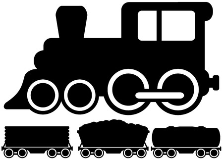 black isolated locomotive train and set load carのイラスト素材