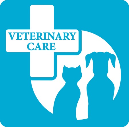 blue veterinariry care icon with pedigreed dog and cat silhouetteのイラスト素材