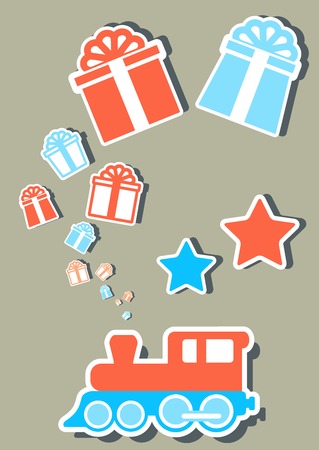isolated holiday train with gifts boxes emitted from chimneyのイラスト素材