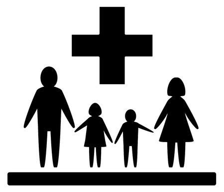 black isolated medical symbol with family silhouetteのイラスト素材