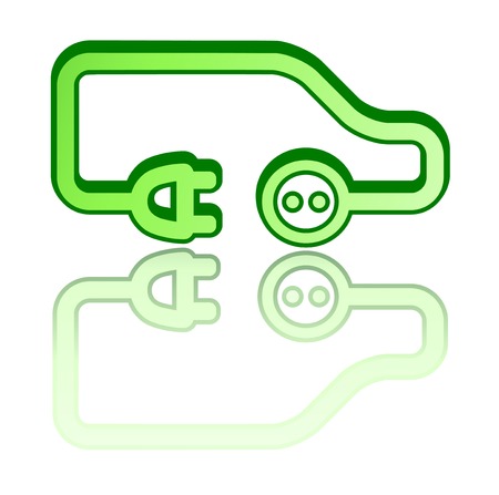 green electrical vehicle car with mirror reflectionのイラスト素材