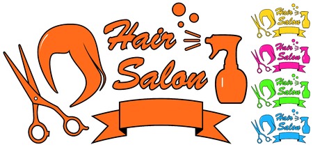 set colorful isolated hair salon icons with head and barber objectsのイラスト素材