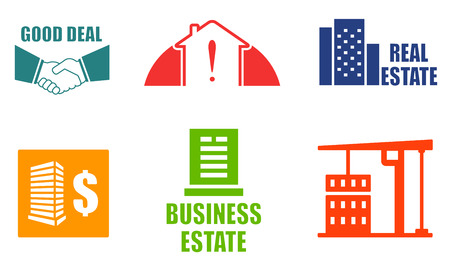 set colorful real estate icons on white backgroundのイラスト素材