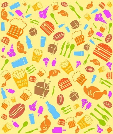 colorful fast food seamless bakground with meal objects setのイラスト素材