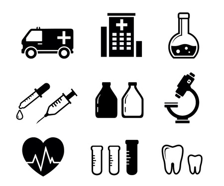 set black isolated icons with objects for medicine industryのイラスト素材
