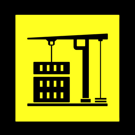 construction crane black silhouette on yellow iconのイラスト素材