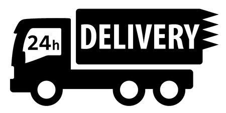 black isolated delivery truck silhouette for 24 hour servicesのイラスト素材