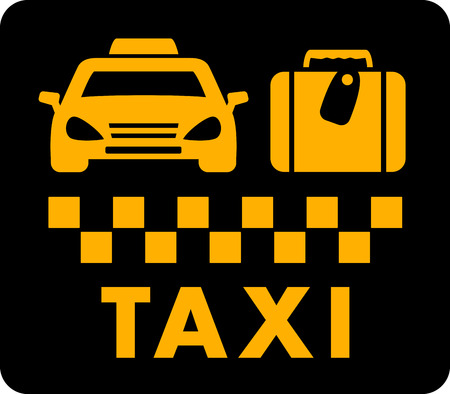 yellow taxi blazon with bag on black iconのイラスト素材