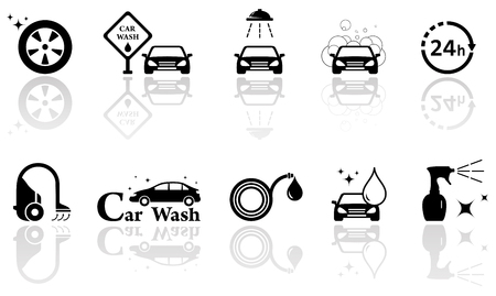 black silhouetteicons with car wash isolated objects setのイラスト素材