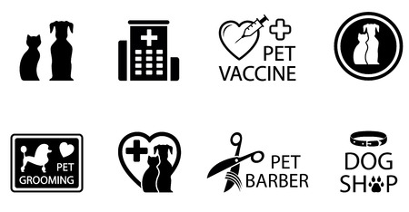 set icons with isolated concept black veterinary symbolsのイラスト素材