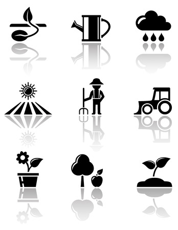 set of isolated clip art black agriculture iconsのイラスト素材