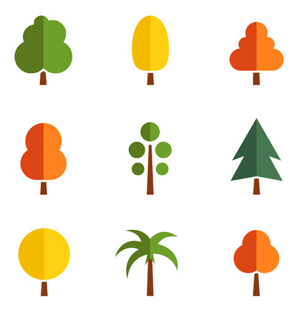 set of nine isolated colorful trees silhouette on origami styleのイラスト素材