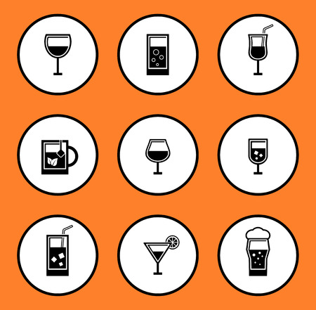 black glassful icon set for water or alcohol beverage on white backgroundのイラスト素材