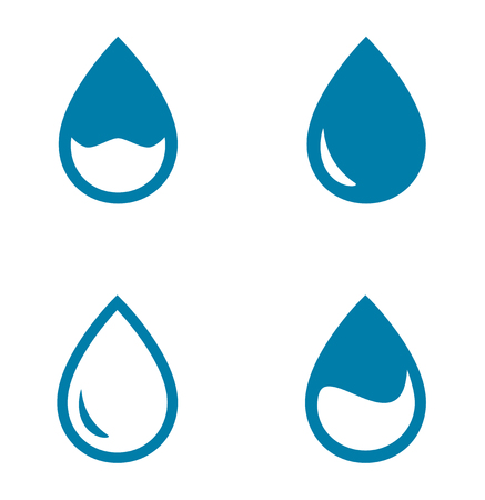 set of blue four water drops silhouetteのイラスト素材