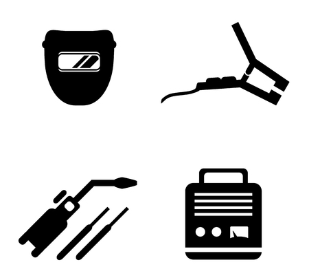 set of black icons with welding equipment silhouetteのイラスト素材