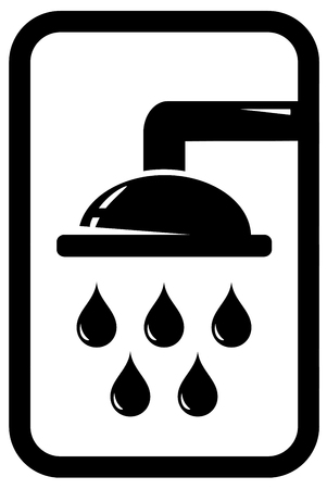 black icon with shower silhouette and falling dropsのイラスト素材