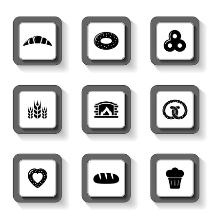 set of nine bakery buttons with shadowのイラスト素材