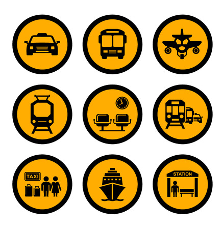 set of social transport yellow isolated round iconsのイラスト素材