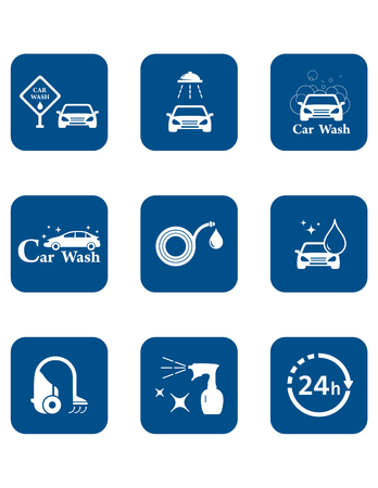set of blue isolated car wash iconのイラスト素材