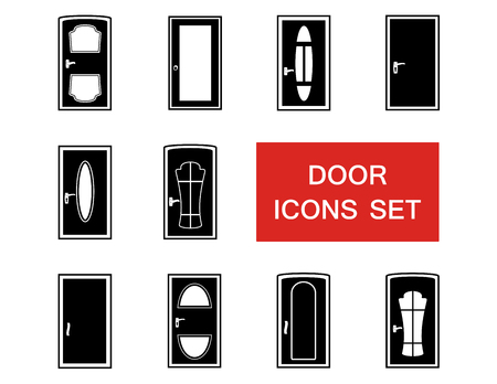 set of black isolated door with red signboardのイラスト素材