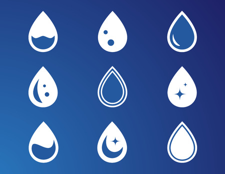 drop of water white silhouette set on blue backgroundのイラスト素材