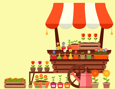 flower stand with spring garden flowersのイラスト素材