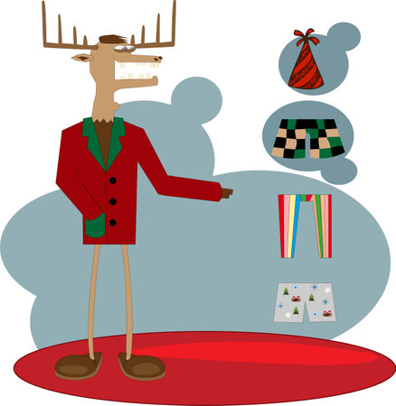 Christmas reindeer in a red jacket, with the option to choose an underwearのイラスト素材