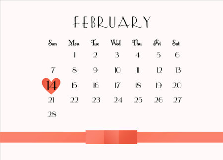 greeting card calendar for Valentine's Dayのイラスト素材