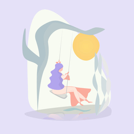 girl on a swing over the lakeのイラスト素材