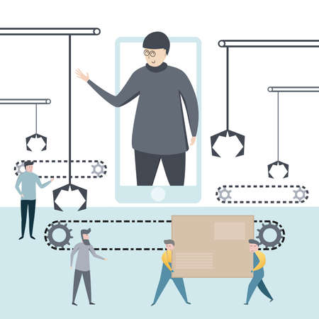 Vector industry concept. The boss gives instructions over the phone