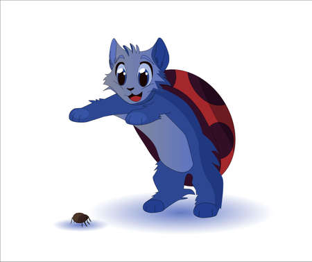 Vector illustration. catbug. The kitten is played with the beetle.のイラスト素材