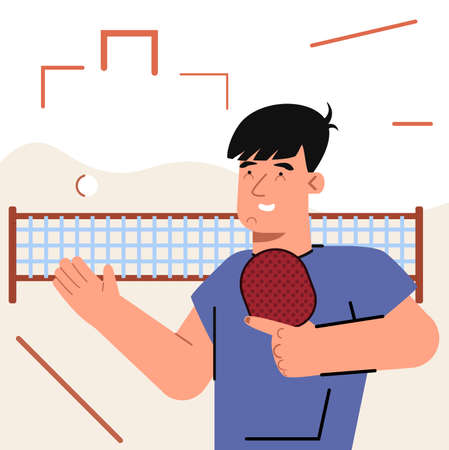 Vector illustration. Guy with a pinpon racket. Fun life, sportsのイラスト素材