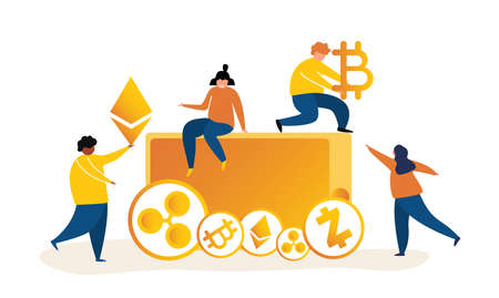 Modern flat web page design template concept of Cryptocurrency Exchange decorated people character...