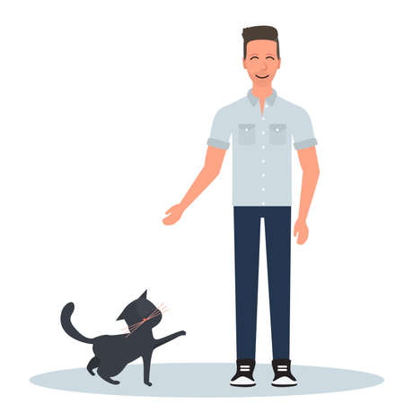 Vector illustration. A man and a cat.のイラスト素材