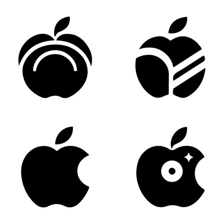 Apple vector icons set. Black illustration isolated on white background for graphic and web design.のイラスト素材