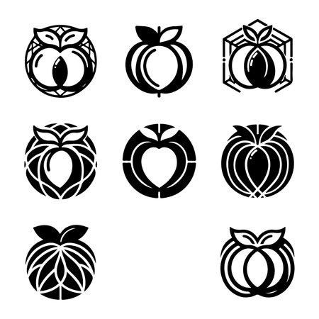 Vector set of black silhouettes of peaches on a white backgroundのイラスト素材